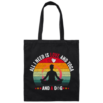 Yoga Lover Gift Retro Gift All I Need Is Love And Yoga And A Dog Canvas Tote Bag