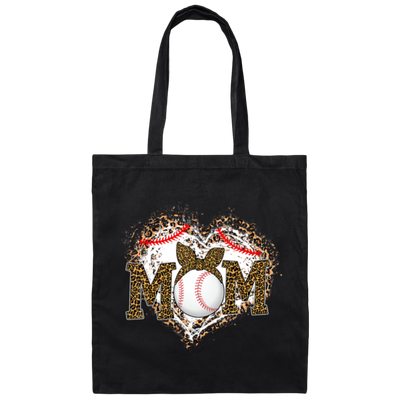 Funny Baseball Mom, Leopard Heart Mom, Ball Sport Lover Gift, Leopard Baseball Canvas Tote Bag