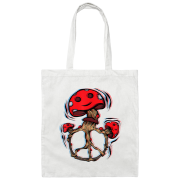 Peace Sign, Trippy Magic Mushrooms, Hippie Lover Canvas Tote Bag