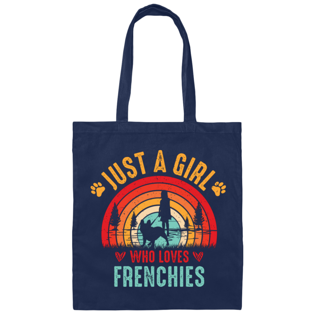 Just A Girl Who Loves Frenchies, Retro French Bulldog Canvas Tote Bag