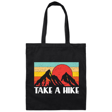 Sunset Two Mountain, Take A Hike Retro, Vintage Climbing, Vintage Style Canvas Tote Bag