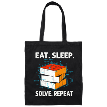 Math Lover Gfit, Eat Sleep Solve Repeat, Solve The Cubing, Retro Cube Lover Canvas Tote Bag