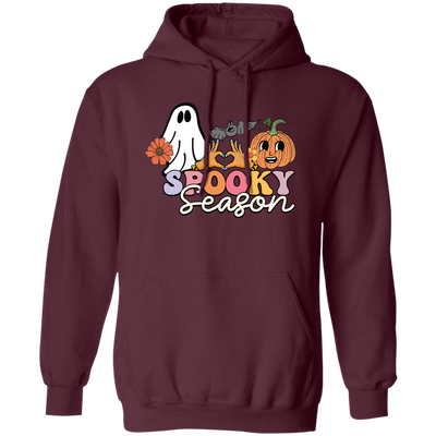 Spooky Season, Groovy Halloween, Boo And Bat Pullover Hoodie