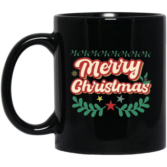 Merry Christmas, Xmas Pattern, 3D Text Christmas, Merry Christmas, Trendy Christmas Black Mug