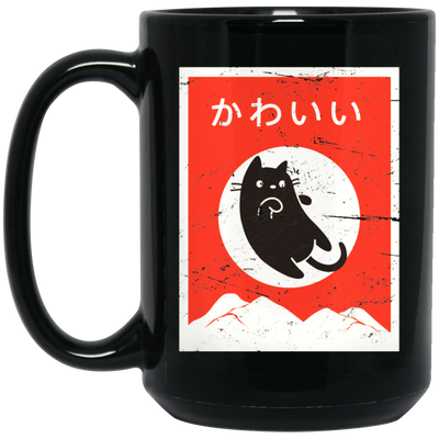 Kawaii Cat, Retro Kawaii Japanese Cat, Cat Neko Love Gift, Cute Cat Black Mug