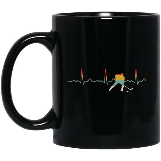 Ice Hockey Heartbeat, Ice Hockey Gift, Love Ice Hockey, Hockey Sport Lover Black Mug