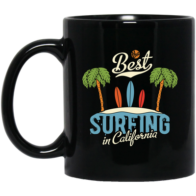 Best Surfing In California, Love Beach, California Vacation Black Mug