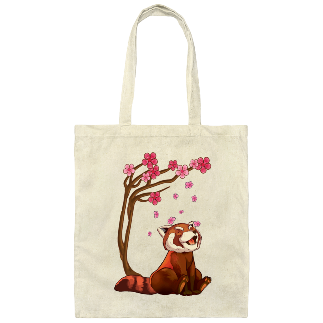 Cute Red Panda Bear, Cherry Blossom Flowers, Sakura Art Gift Canvas Tote Bag