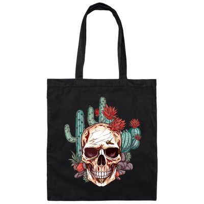 Skull On Desert, Cactus Forest, Cowboy Howdy Canvas Tote Bag