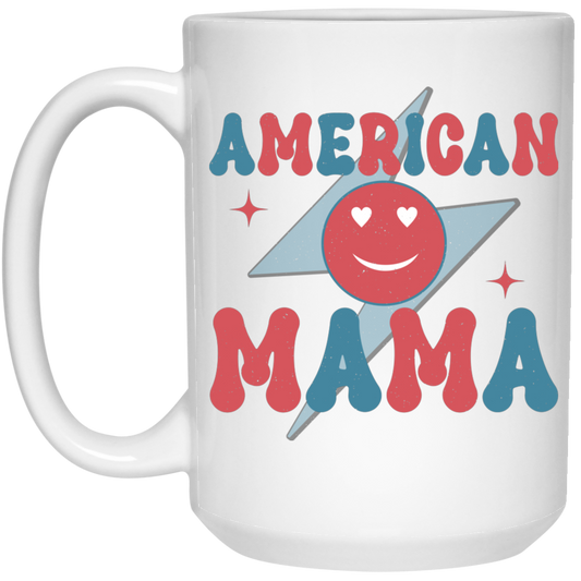Mama American, Groovy Mama, Retro Mama, Smile Icon White Mug