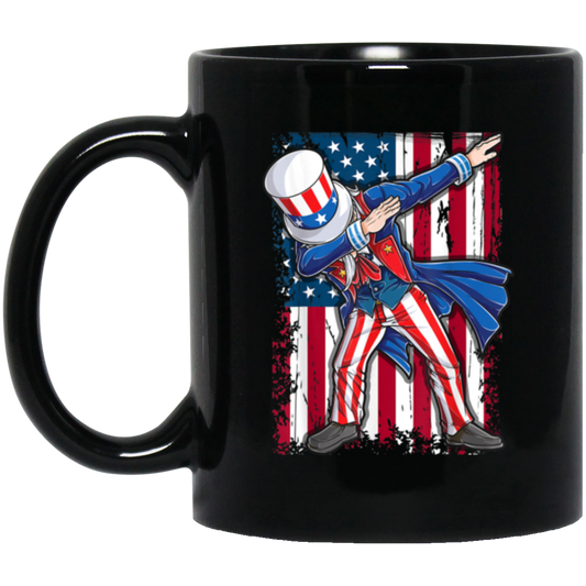 Dabbing Uncle, 4th Of July Gift, Great July 4th, American Flag, US Dabbing Black Mug