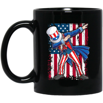 Dabbing Uncle, 4th Of July Gift, Great July 4th, American Flag, US Dabbing Black Mug