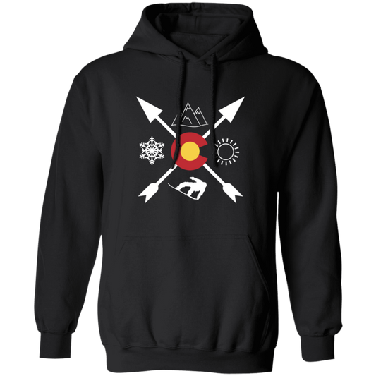 Denver Colorado, Snowboarding Direction, Sun Snow And Mountain Pullover Hoodie