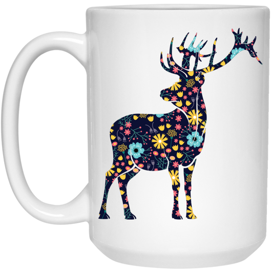 Floral Deer, Deer Silhouette, Flower Into A Deer White Mug