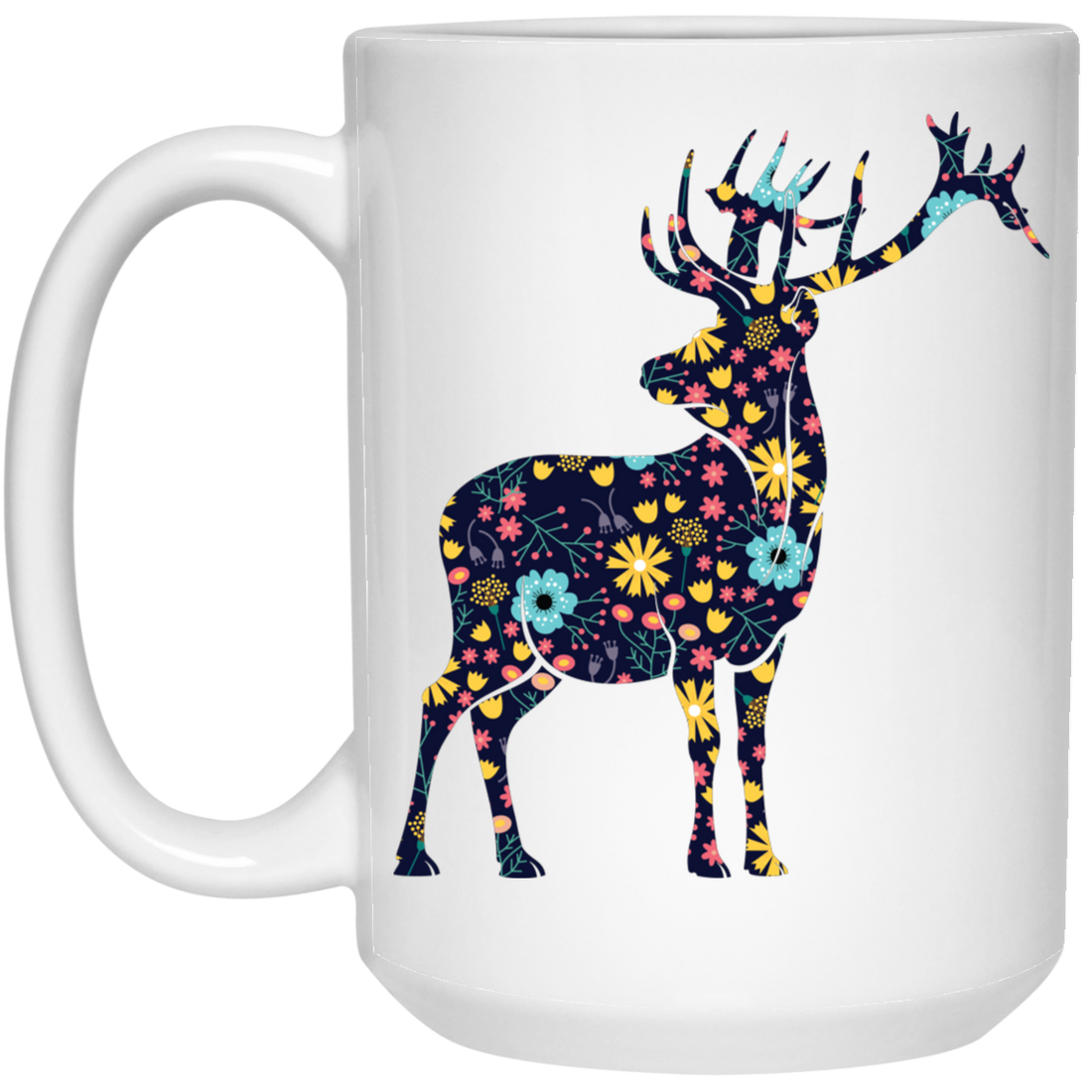 Floral Deer, Deer Silhouette, Flower Into A Deer White Mug