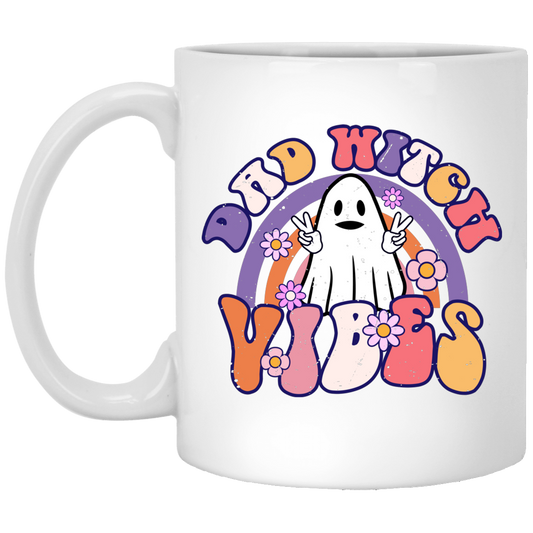 Dad Witch Vibes, Ghost Halloween, Groovy Halloween White Mug