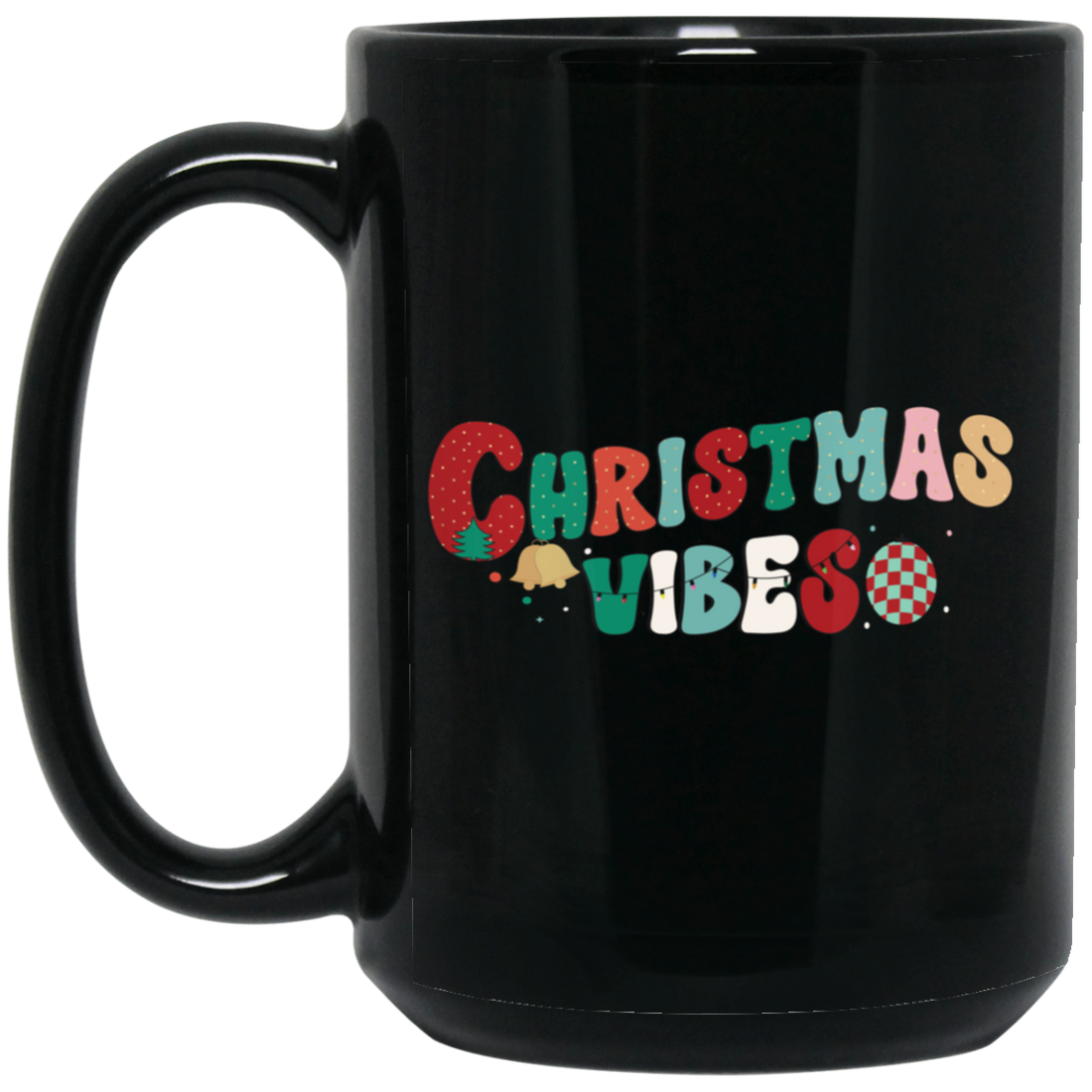 Christmas Vibes, Retro Christmas, Merry Christmas, Trendy Christmas Black Mug