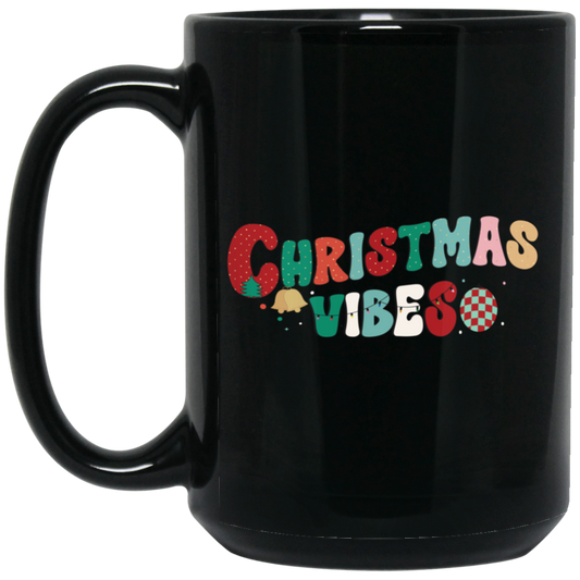 Christmas Vibes, Retro Christmas, Merry Christmas, Trendy Christmas Black Mug