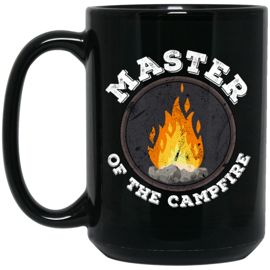 Master Of The Campfire, Camping Lover, Love Campfire, Retro Style Black Mug