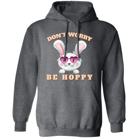 Don't Worry, Be Hoppy, Rabbit Wear Heart Glasses Pullover Hoodie