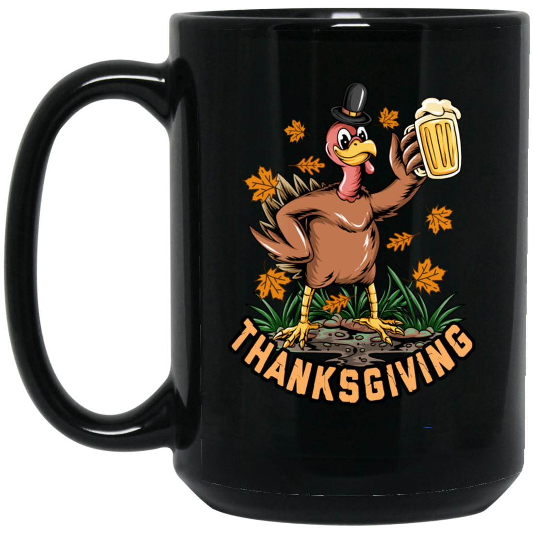 Turkey With Beer, Thanksgiving's Day, Thankful With Beer Black Mug