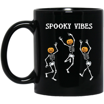 Dancing Skeleton, Spooky Vibes, Happy Halloween Black Mug