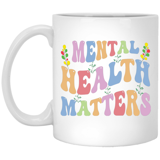 Mental Health Matters, Groovy Mental Health White Mug