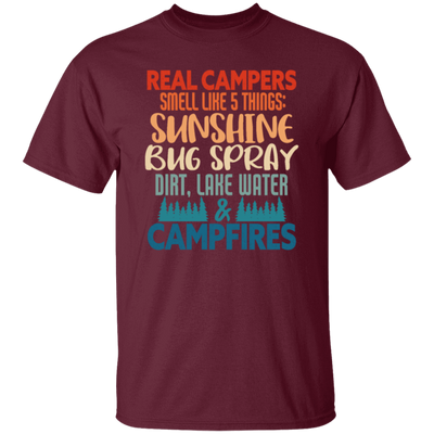 Campers Gift, Real Campers, Smell Like 5 Things, Retro Camping Quote Unisex T-Shirt