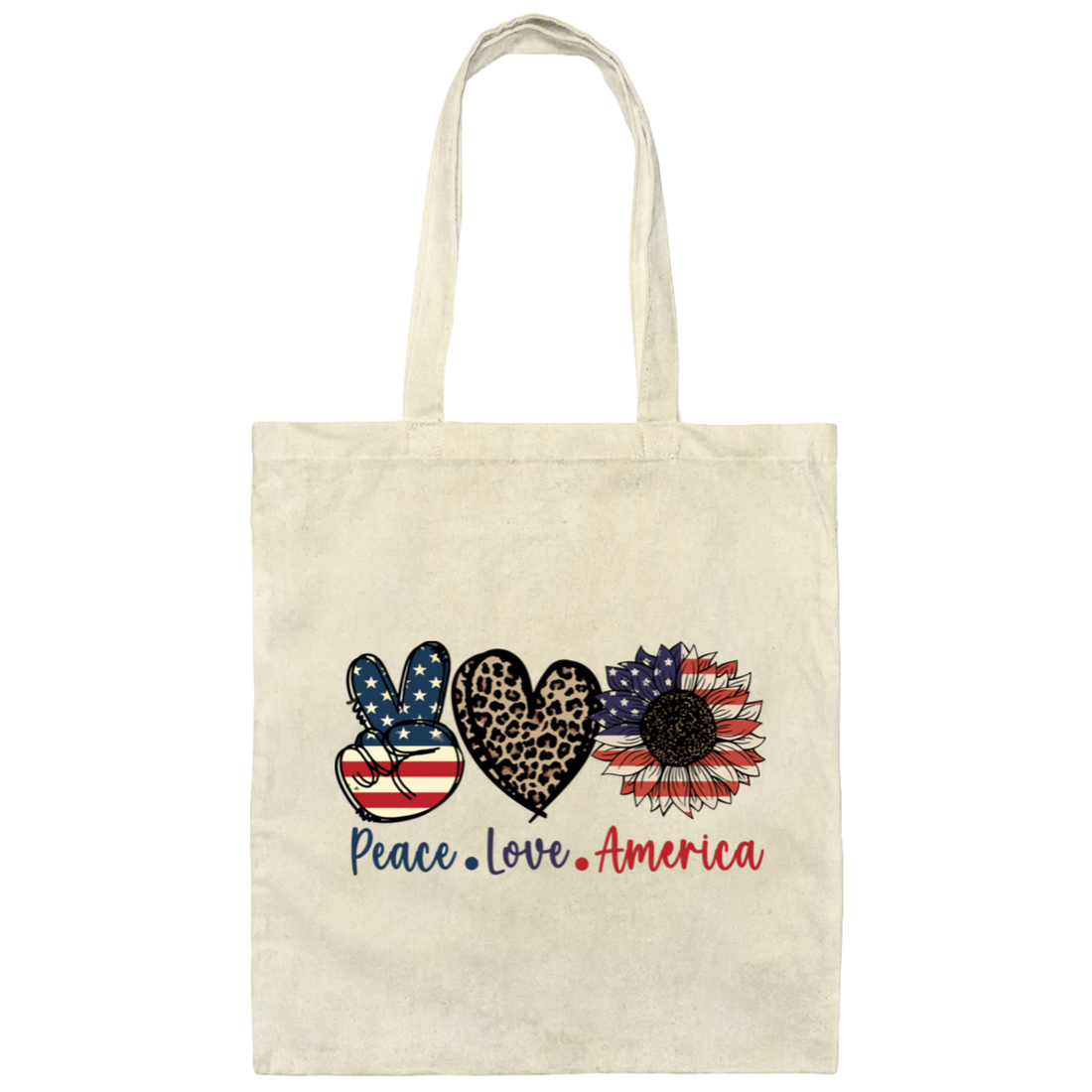 Peace Love American, Sunflower American, Leopard Pattern Canvas Tote Bag