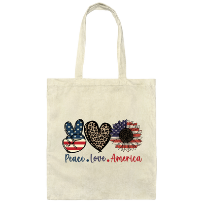 Peace Love American, Sunflower American, Leopard Pattern Canvas Tote Bag