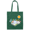 Cute Cat In Spring, Cat With Book Under The Sun Canvas Tote Bag