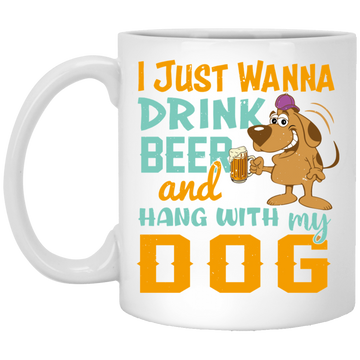 I Just Wanna Drink Beer And Hang With My Dog, Fluffy Dog White Mug