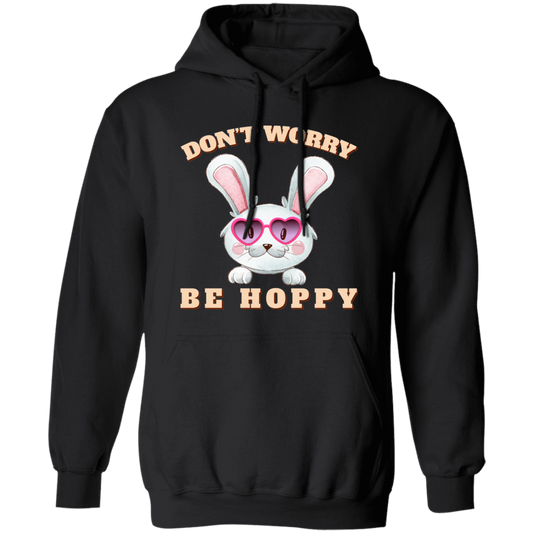 Don't Worry, Be Hoppy, Rabbit Wear Heart Glasses Pullover Hoodie