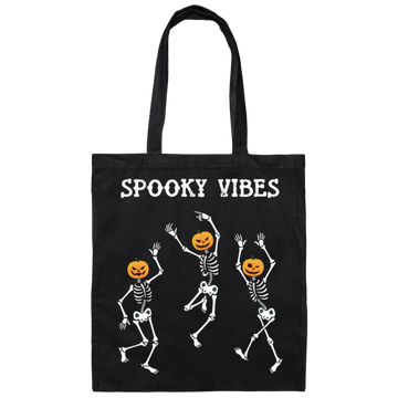 Dancing Skeleton, Spooky Vibes, Happy Halloween Canvas Tote Bag