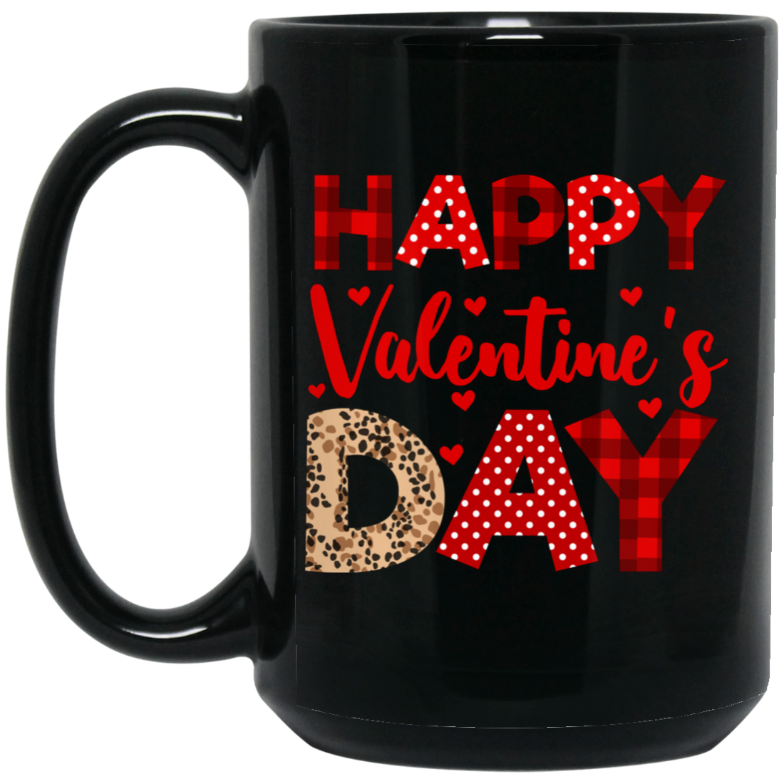 Happy Valentine's Day, Cute Valentine, Leopard Pattern, Valentine's Day, Trendy Valentine Black Mug