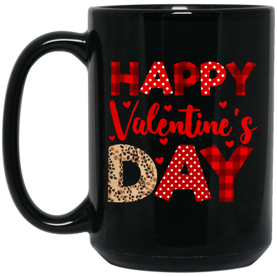 Happy Valentine's Day, Cute Valentine, Leopard Pattern, Valentine's Day, Trendy Valentine Black Mug