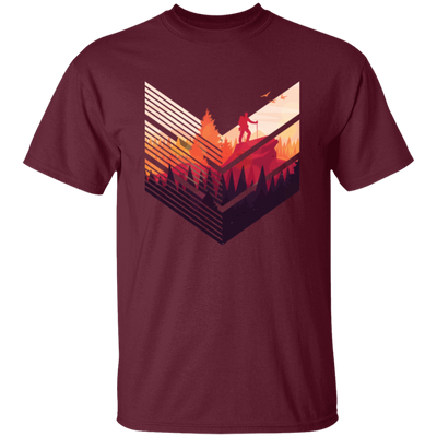 Super Cool, Colorful Hiker, Recognized A Mountain, Colorful Forest And Some Geometric Unisex T-Shirt