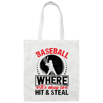 Baseball Where It's Okay To Hit And Steal, Retro Baseball Canvas Tote Bag