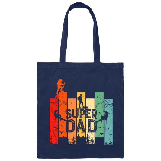 Retro Dad, Super Dad, Hiking Dad, Daddy Love Hiking Canvas Tote Bag