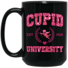 Cupid University, Est 1415, Pink Glitter Cupid, Glitter Valentine, Valentine's Day, Trendy Valentine Black Mug