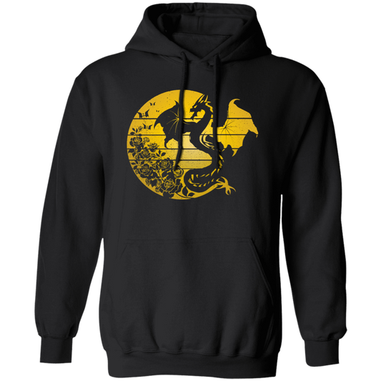 Dragon Flowers Vintage, Gold Dragon, Love Dragon, Flower In Circle Pullover Hoodie