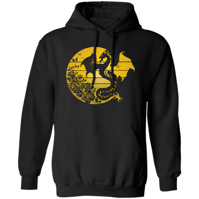 Dragon Flowers Vintage, Gold Dragon, Love Dragon, Flower In Circle Pullover Hoodie