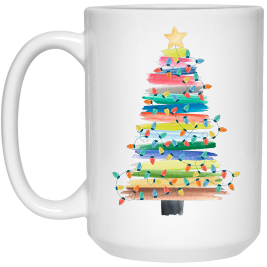 Xmas Tree Watercolor Style, Watercolor Xmas Tree, Merry Christmas, Trendy Christmas White Mug