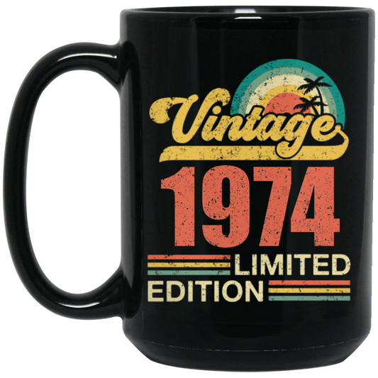 Hawaii 1974 Gift, Vintage 1974 Limited Gift, Retro 1974, Tropical Style Black Mug