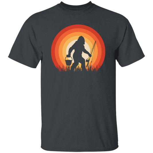 Big Foot Silhouette, Retro Big Foot, Big Foot Fishing Unisex T-Shirt