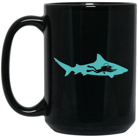 Diving Gift, Diving Silhouette, Shark Lover, Diver Gift Black Mug