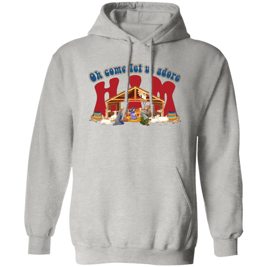 Oh Come Let Us Adore Him, Christ Family, Christian Gift Christmas Pullover Hoodie (Copy)