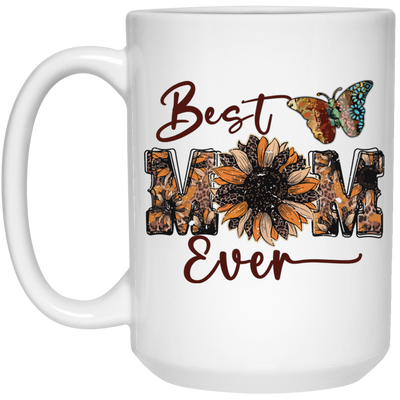 Best Mom Ever, Mother's Day, Sunflower Mom, Butterfly White Mug