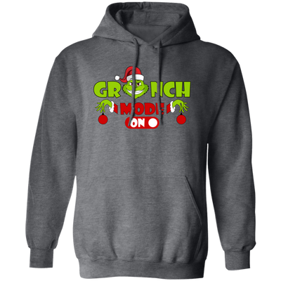 This classic Grinch Mode On hoodie is perfect for the Halloween and Christmas season. Enjoy the warmth of the soft and luxurious pullover hoodie featuring a trendy Grinchmas design. Perfect for any Grinch fan, this hoodie is sure to make a statement.