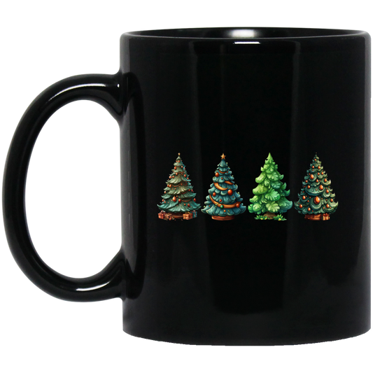 Xmas Tree, Set Of Christmas Trees, Four Xmas Trees, Merry Christmas, Trendy Chrismas Black Mug